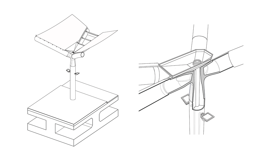 Canopy detail drawing showing the tensile membrane edge and connection logic.