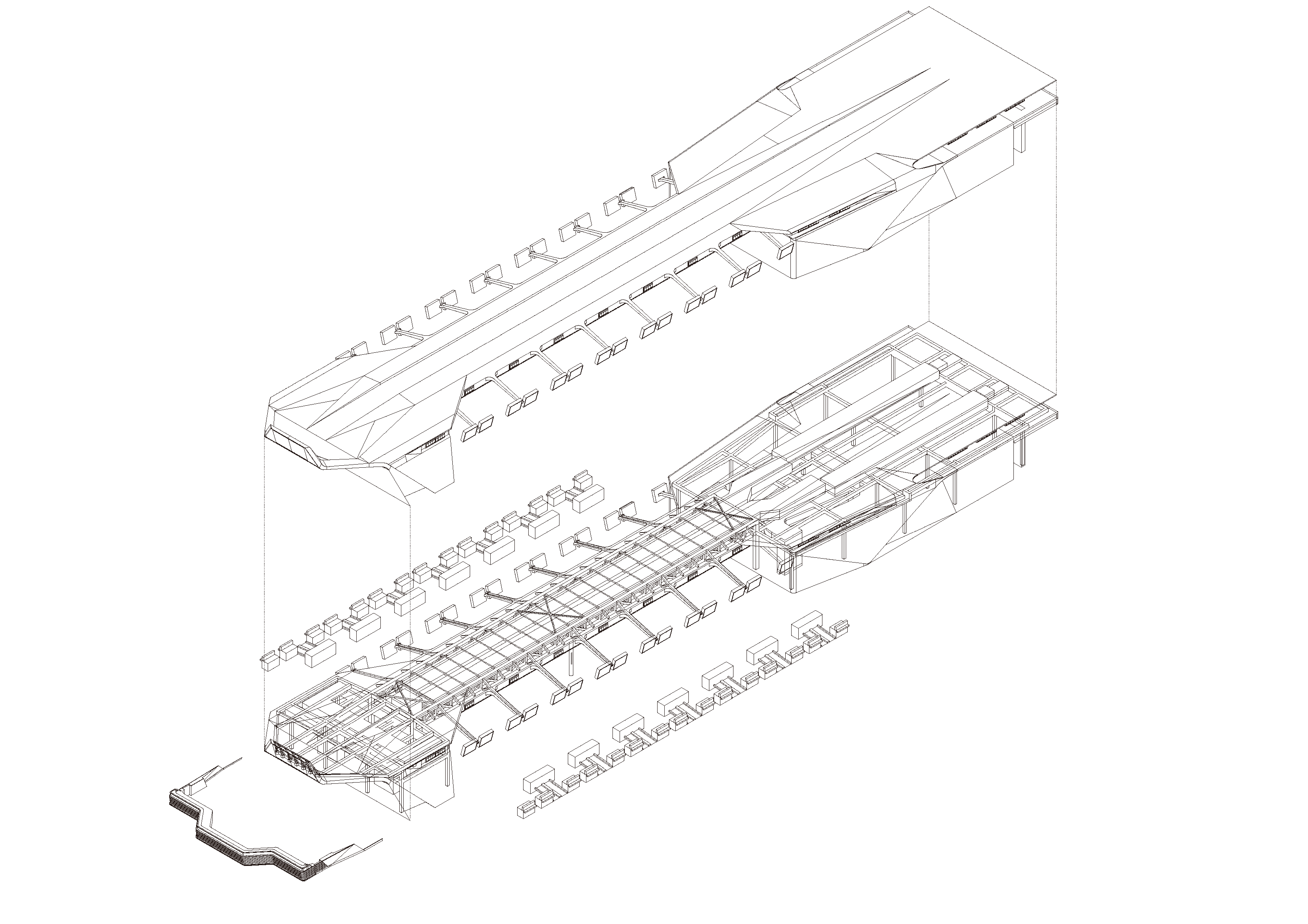 Drawing of the check-in island system.