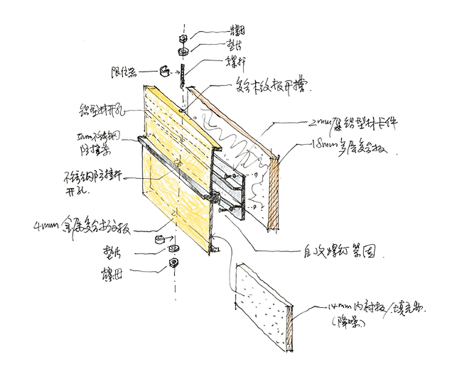 Counter detail drawing showing material and construction logic.