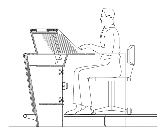 Counter section drawing showing human scale and material layers.