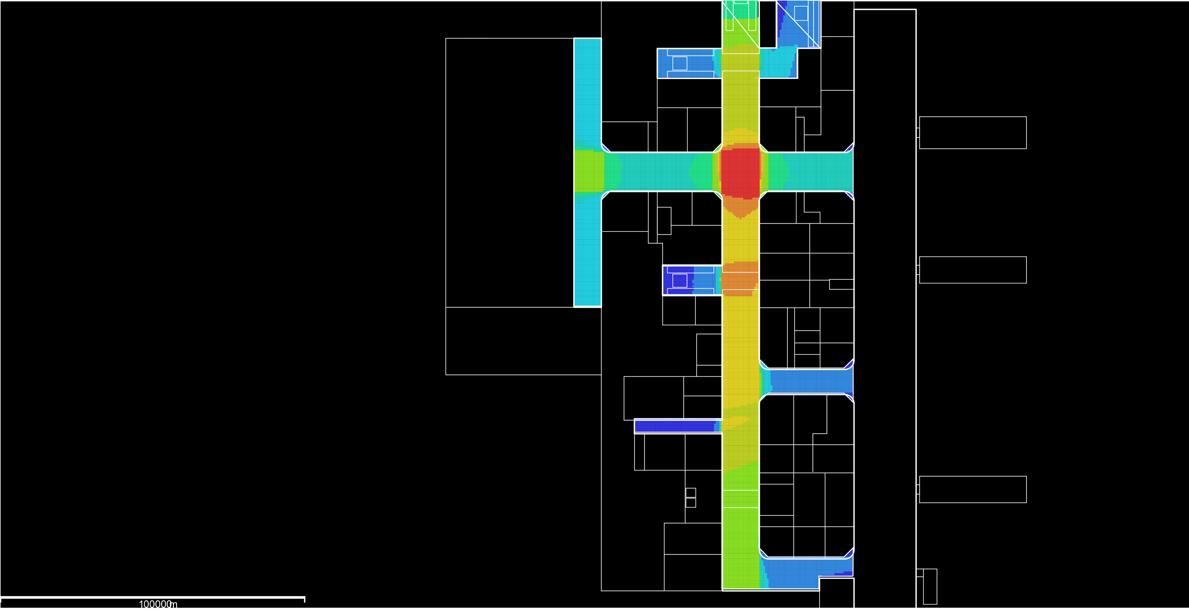 Depthmap visibility analysis for commercial layout option A.