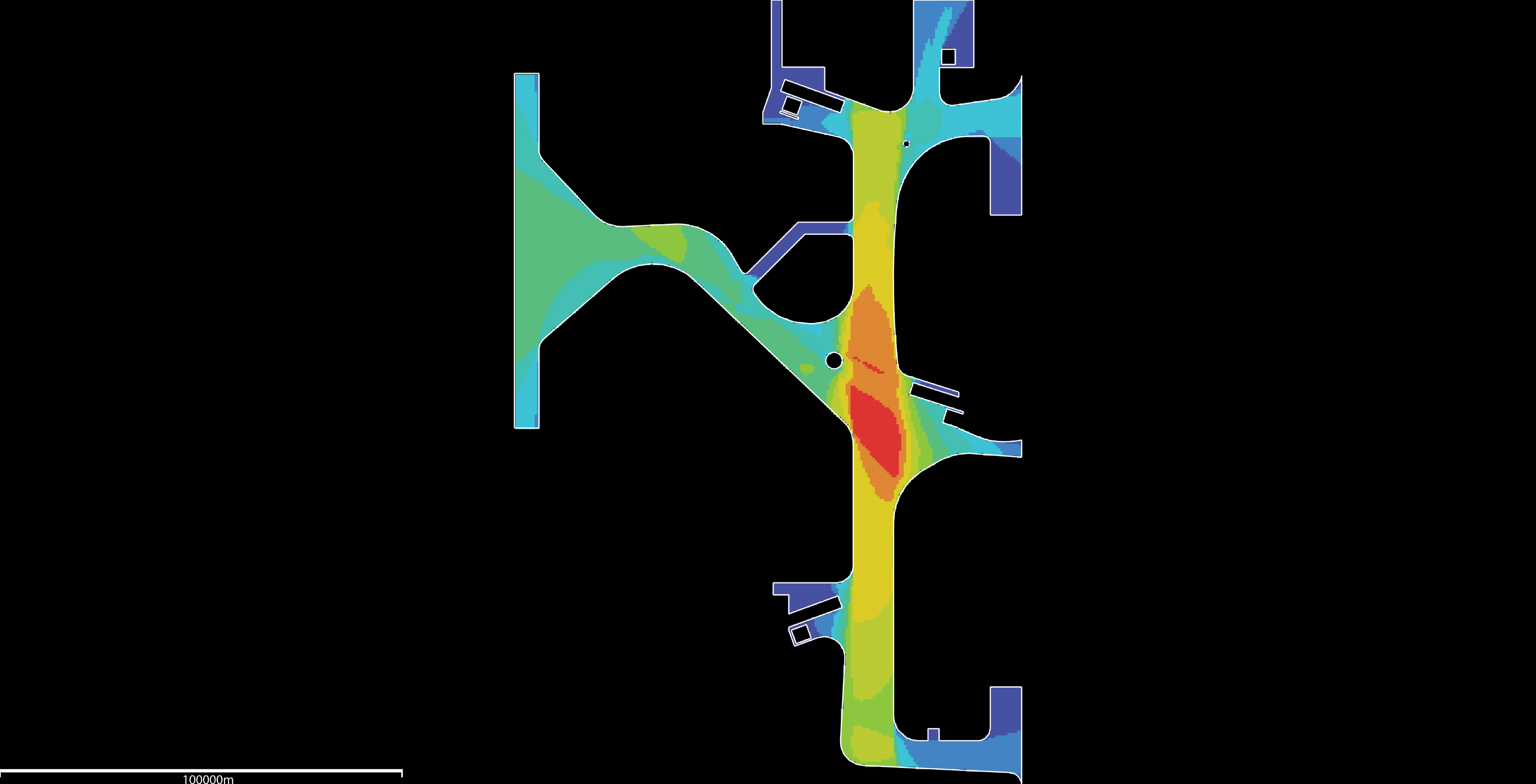 Depthmap visibility analysis for commercial layout option B.