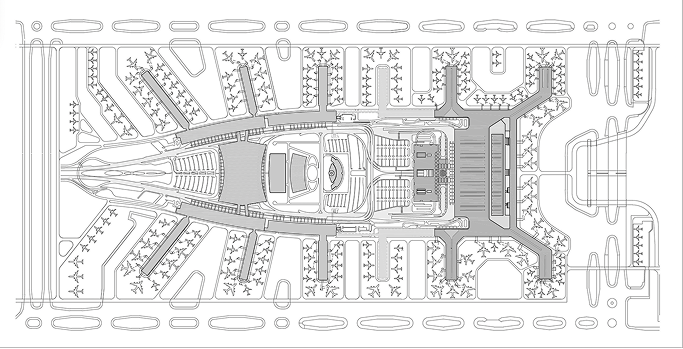 Line drawing locating the terminal within the wider airport arrangement.