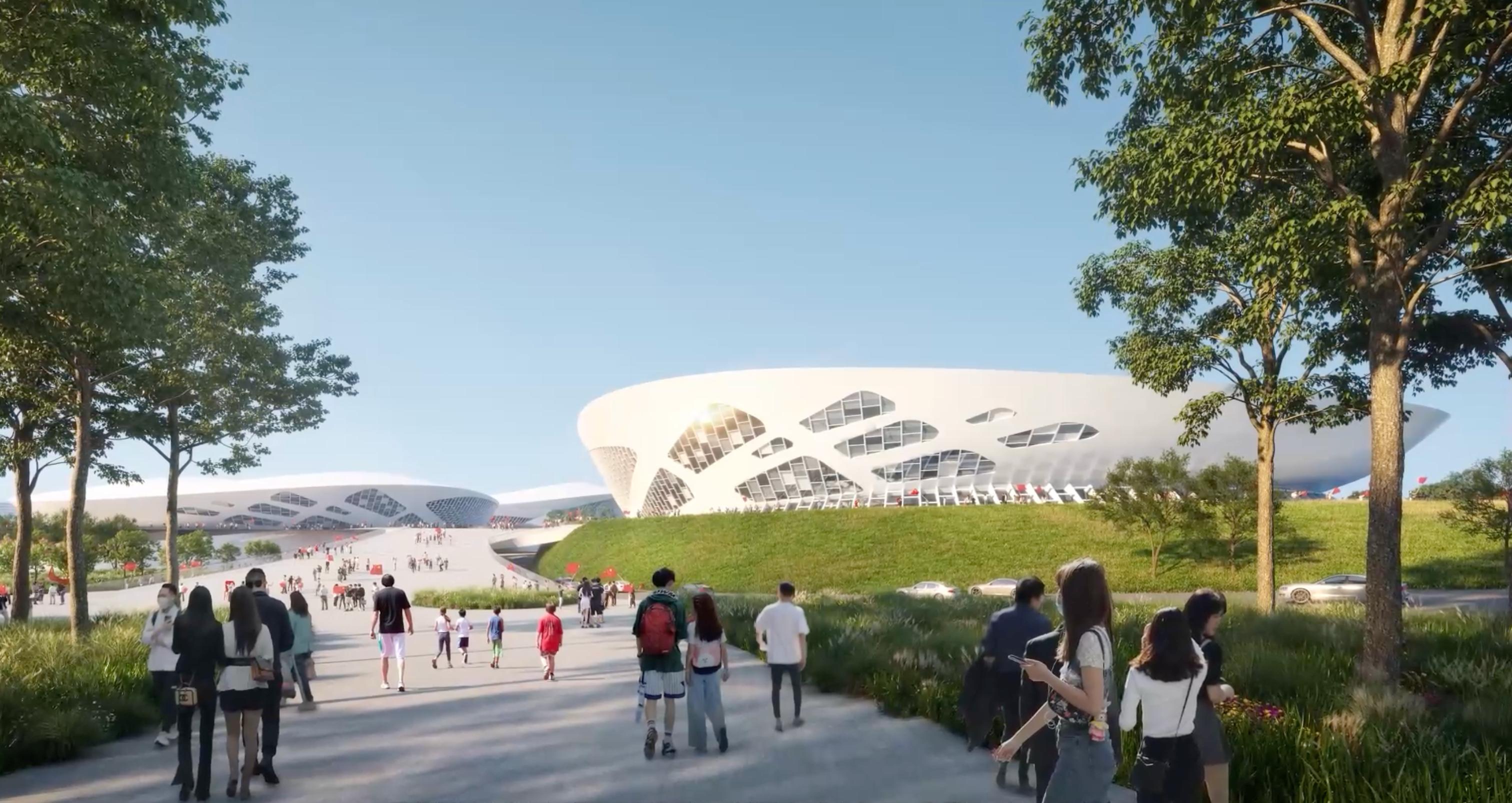 Daytime exterior view around the arena at the Changsha Olympic Sports Centre.