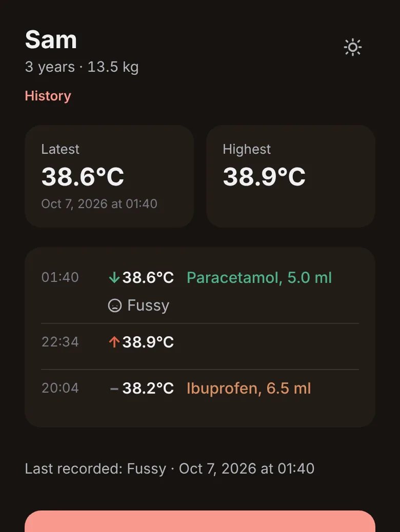 Fevnote home screen in dark theme.