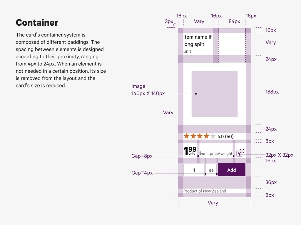 Card container documentation from the New World Design System.