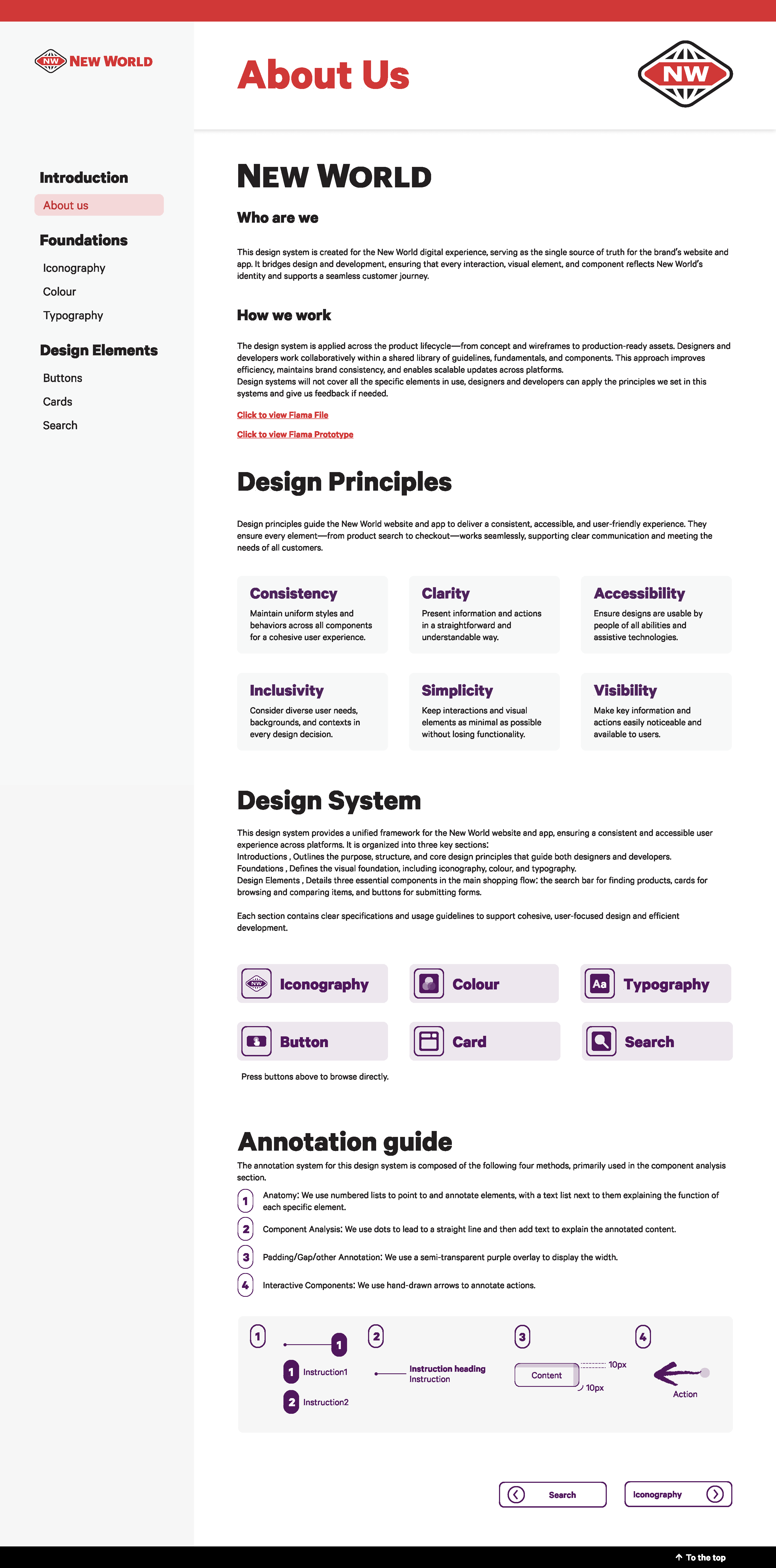 New World Design System microsite, Basic/About page.