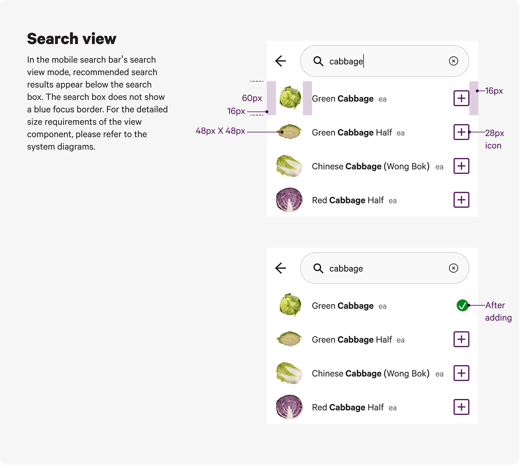 Search view documentation from the New World Design System.
