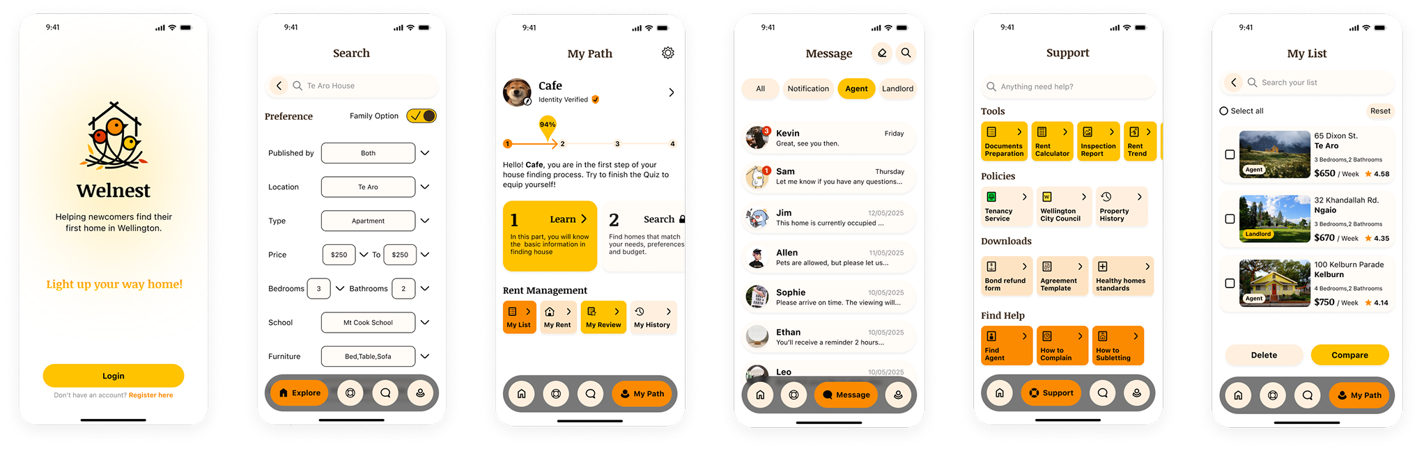 Final design of the Welnest listing comparison view.